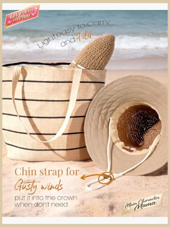 Straw Sun Hat UPF 50 Floppy Wide Brim Foldable Packable Beach Travel main image 4
